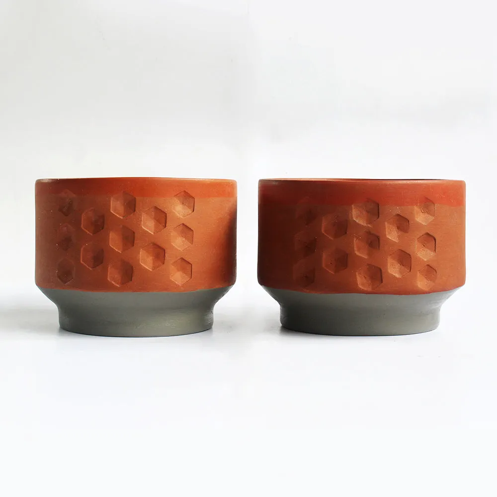 Handcrafted Terracotta Hexa Deco Planters (Set of 2)