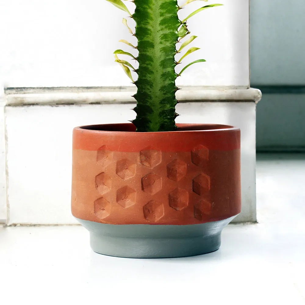 Handcrafted Terracotta Hexa Deco Planters (Set of 2)