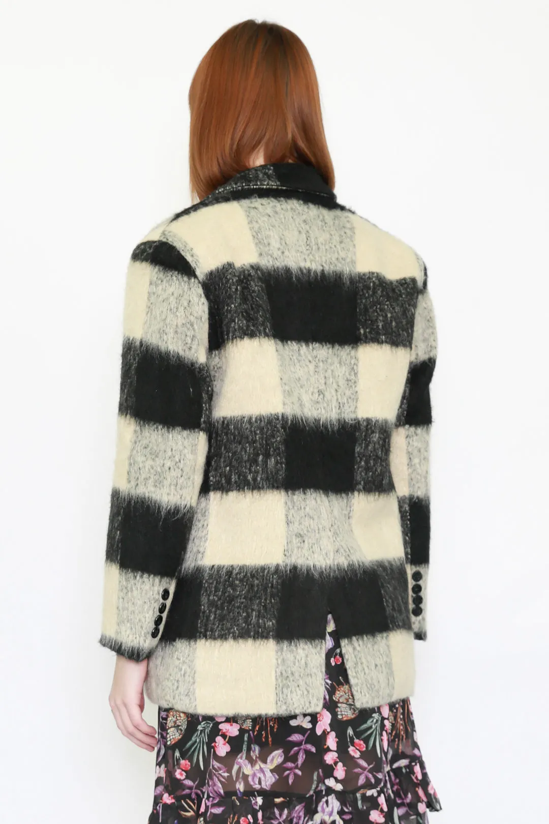 Heavy Wool Black White Plaid Blazer Coat