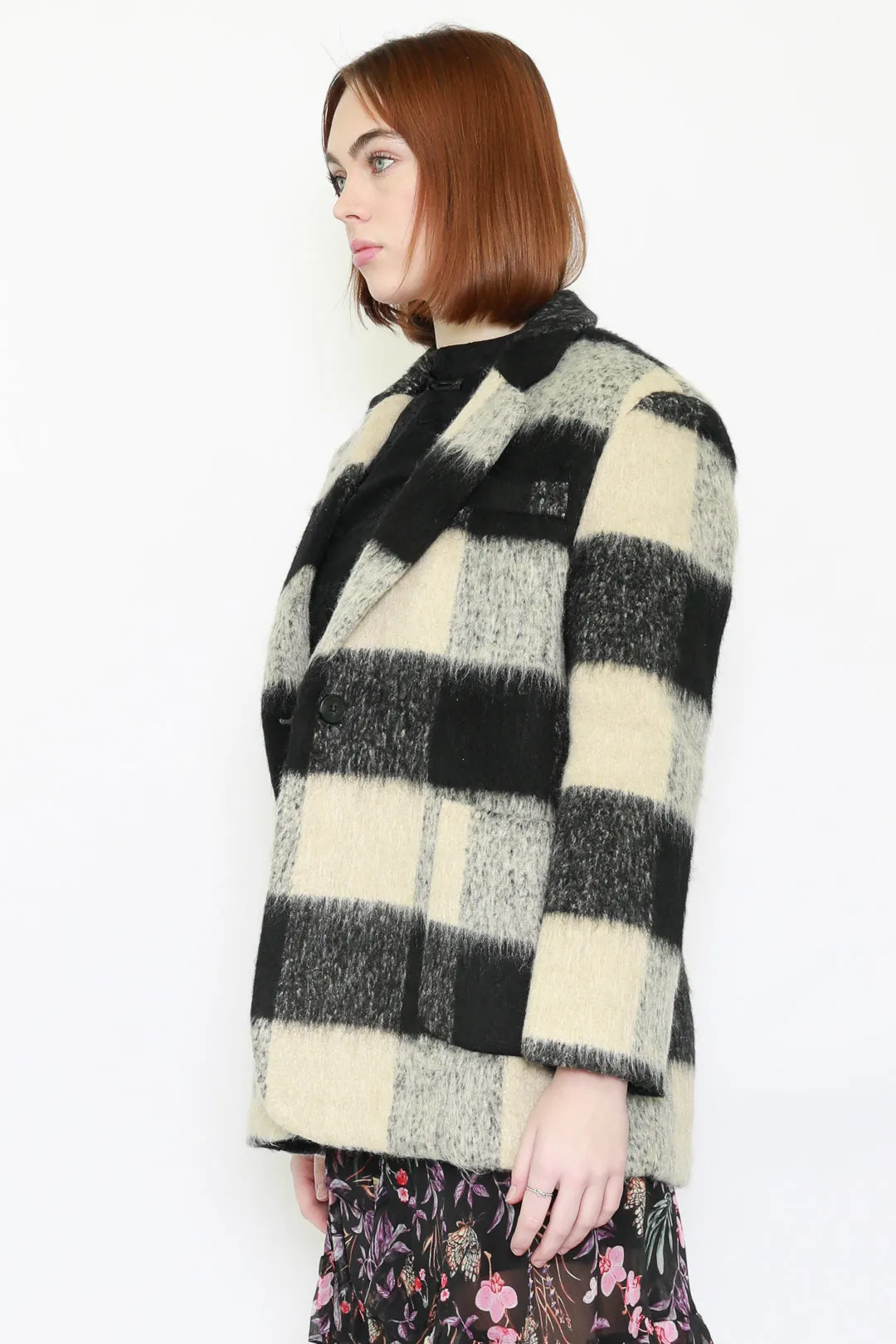 Heavy Wool Black White Plaid Blazer Coat