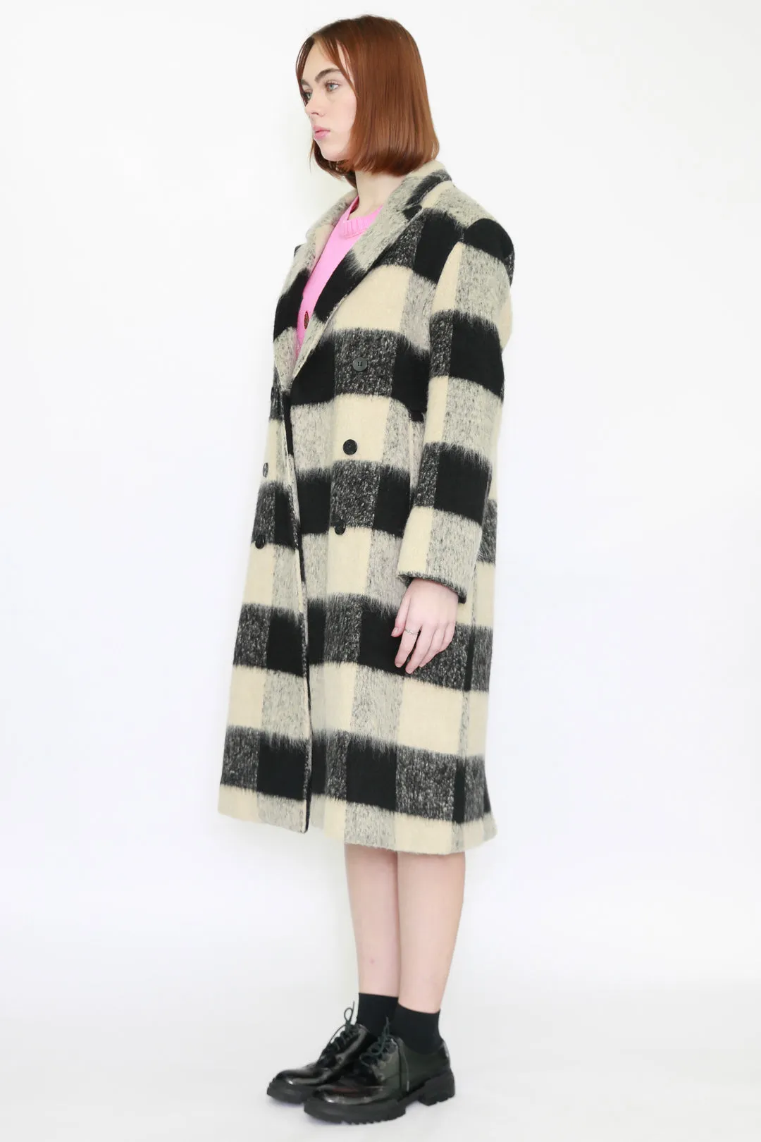 Heavy Wool Black White Plaid Coat