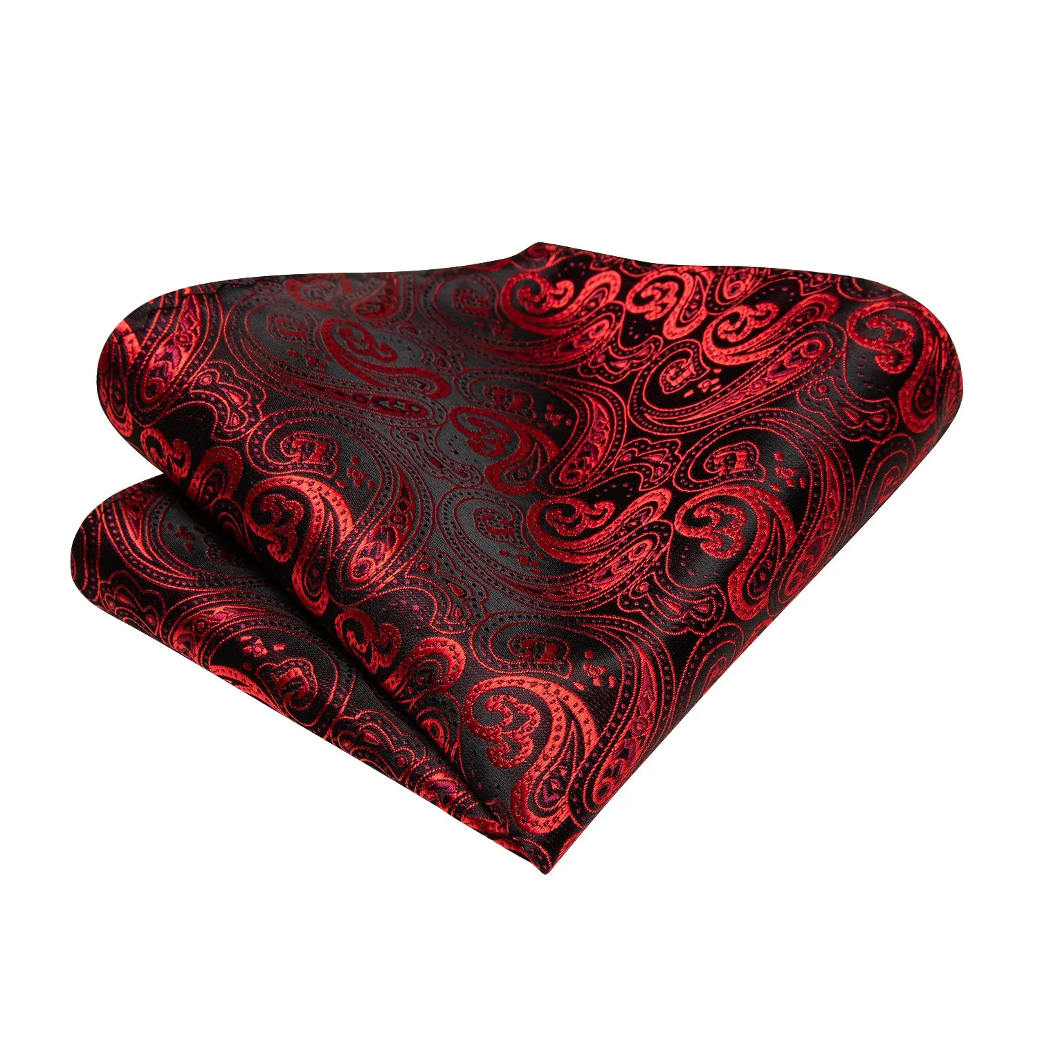 Hi-Tie Black Red Paisley Self-tied Bow Tie Pocket Square Cufflinks Set