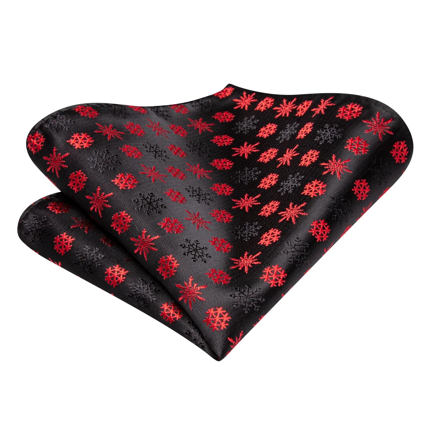 Hi-Tie Black Tie for Men Red Snowflake Neckties Hanky Cufflinks Set