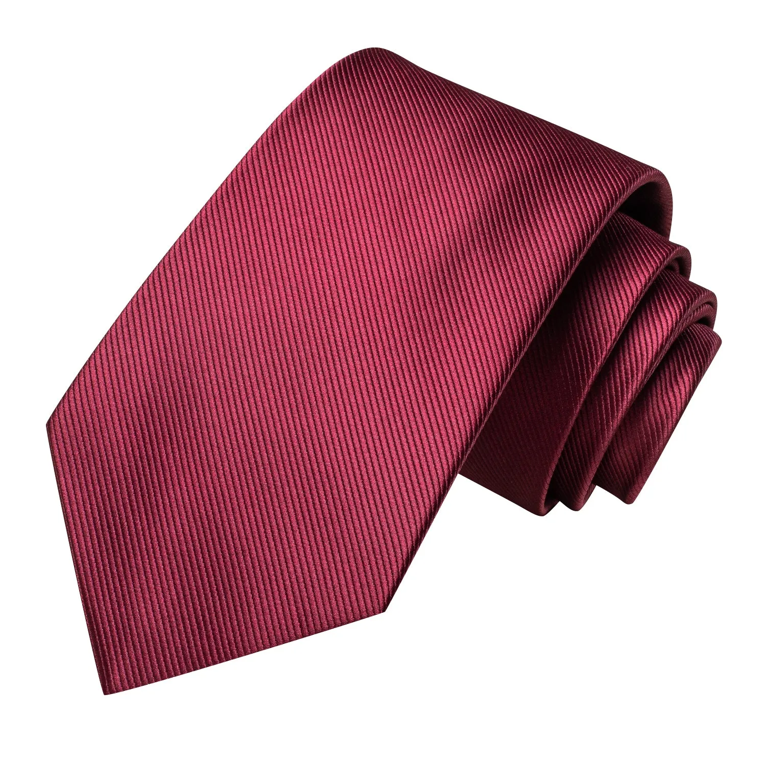 Hi-Tie Burgundy Red Solid Men's Necktie Pocket Square Cufflinks Set