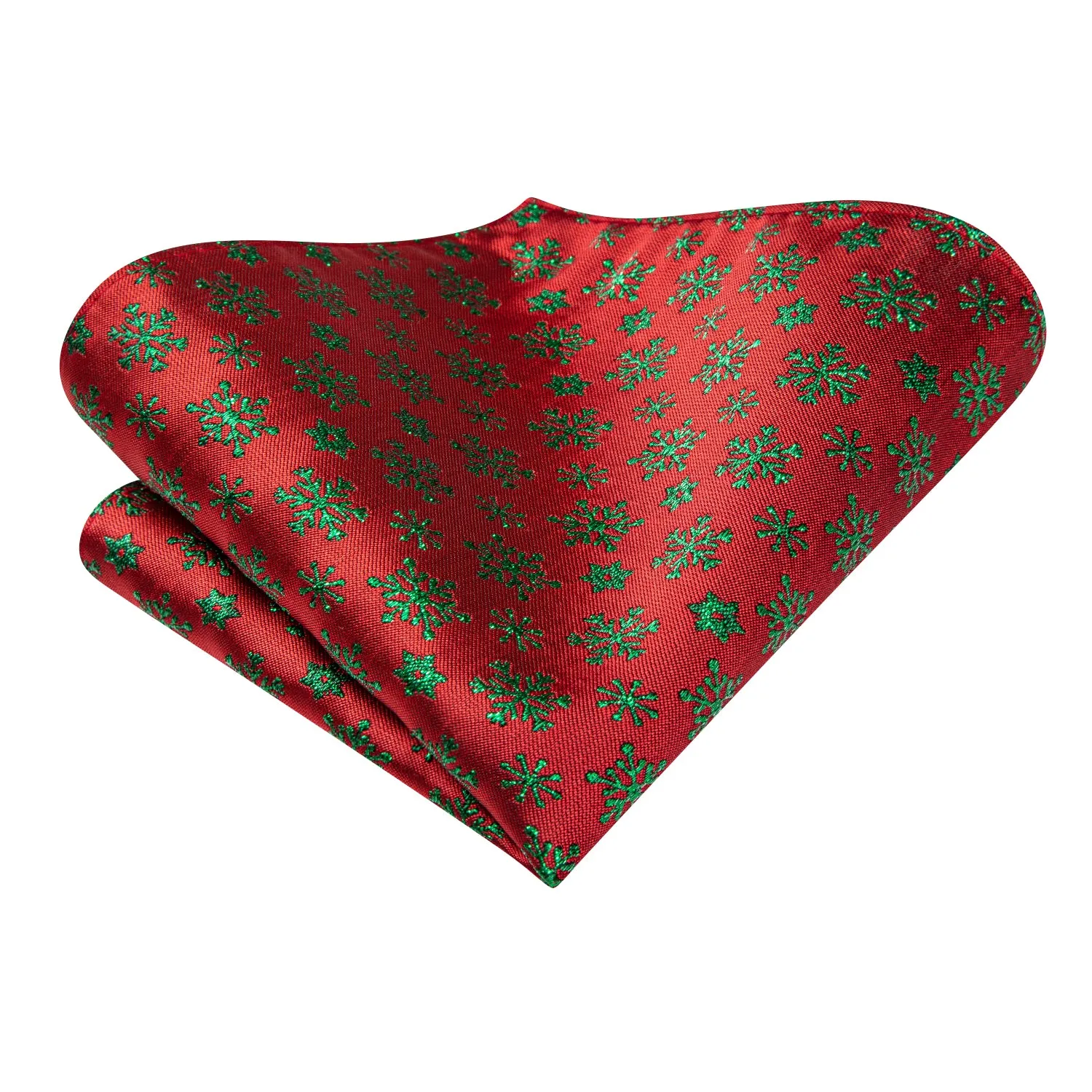 Hi-Tie Christmas Red Green Snowflakes Tie Pocket Square Cufflinks Set