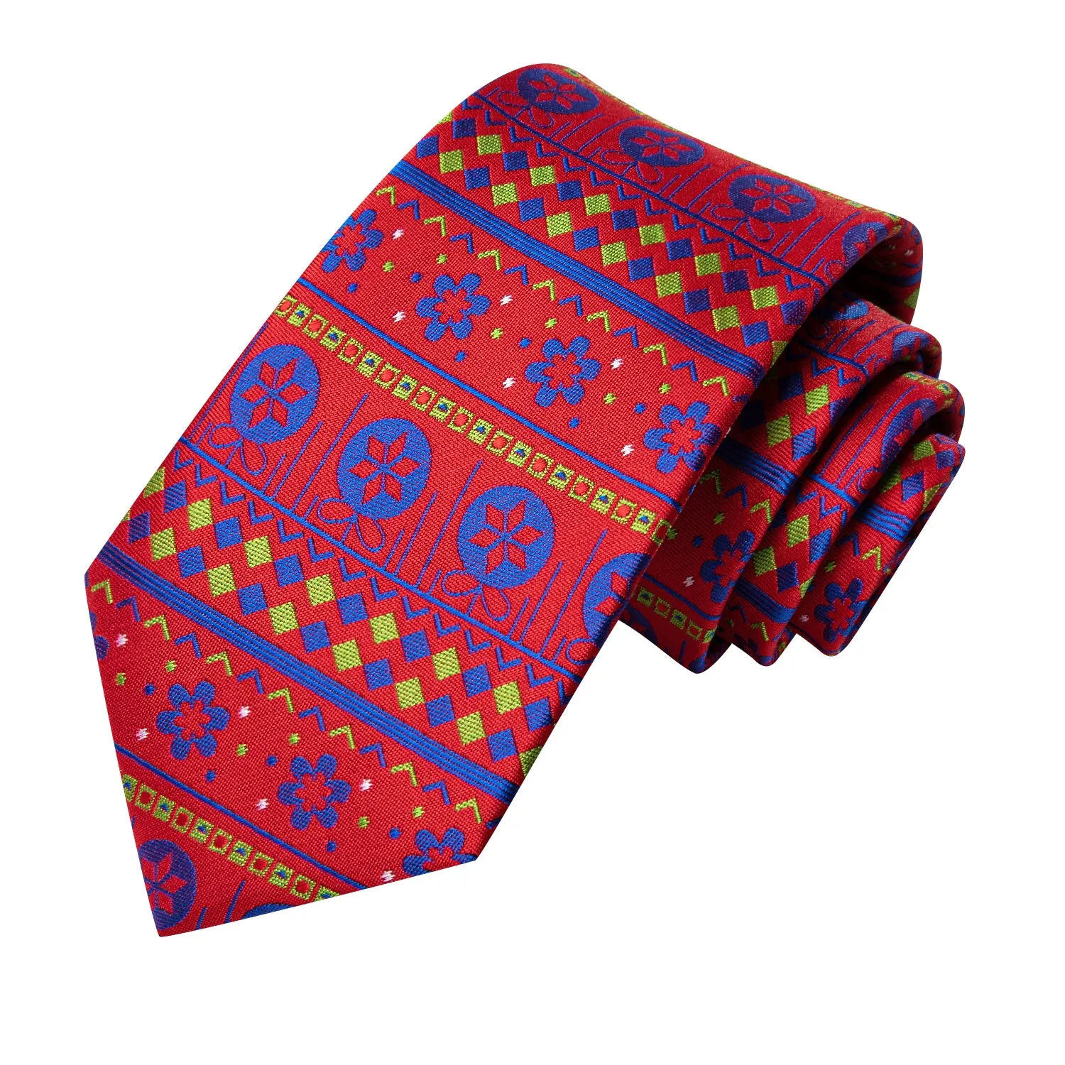 Hi-Tie Red Blue Novelty Flower Candy Tie Pocket Square Cufflinks Set