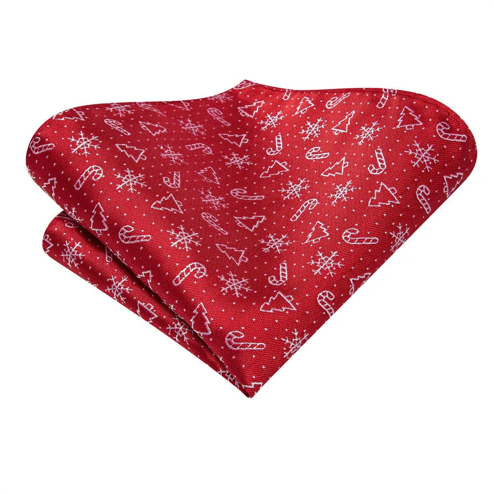 Hi-Tie Red Christmas Snow Designer Tie Pocket Square Cufflinks Set