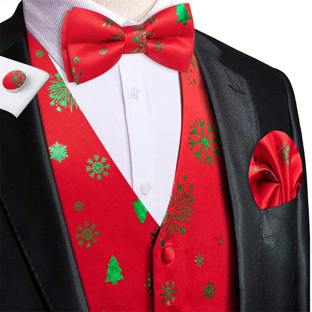 Hi-Tie Red Green Christmas Elements Vest Necktie Bowtie Set