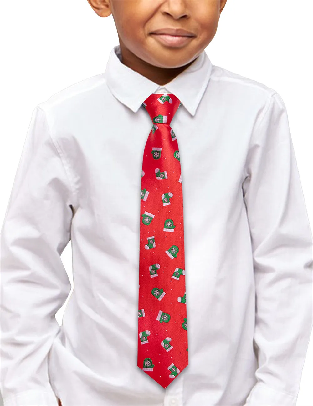 Hi-Tie Red Green Christmas Kid Pre-tied Adjustable Tie Pocket Square