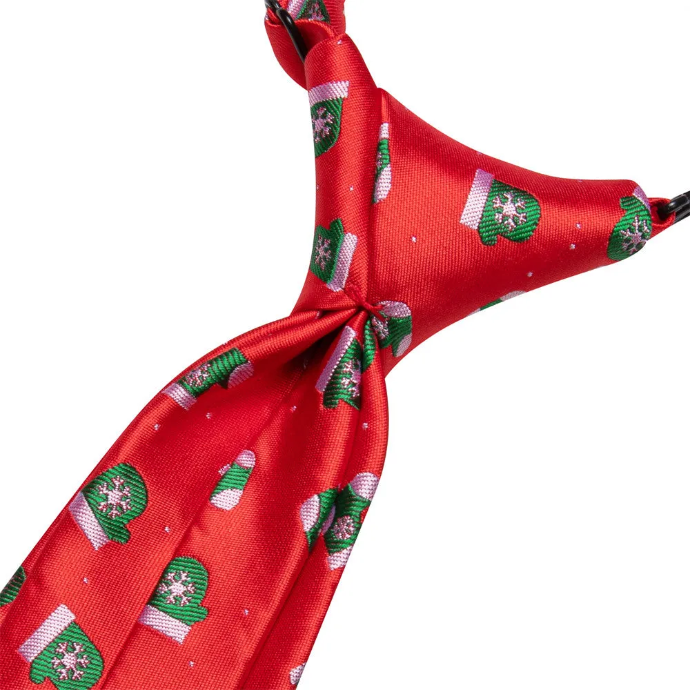 Hi-Tie Red Green Christmas Kid Pre-tied Adjustable Tie Pocket Square