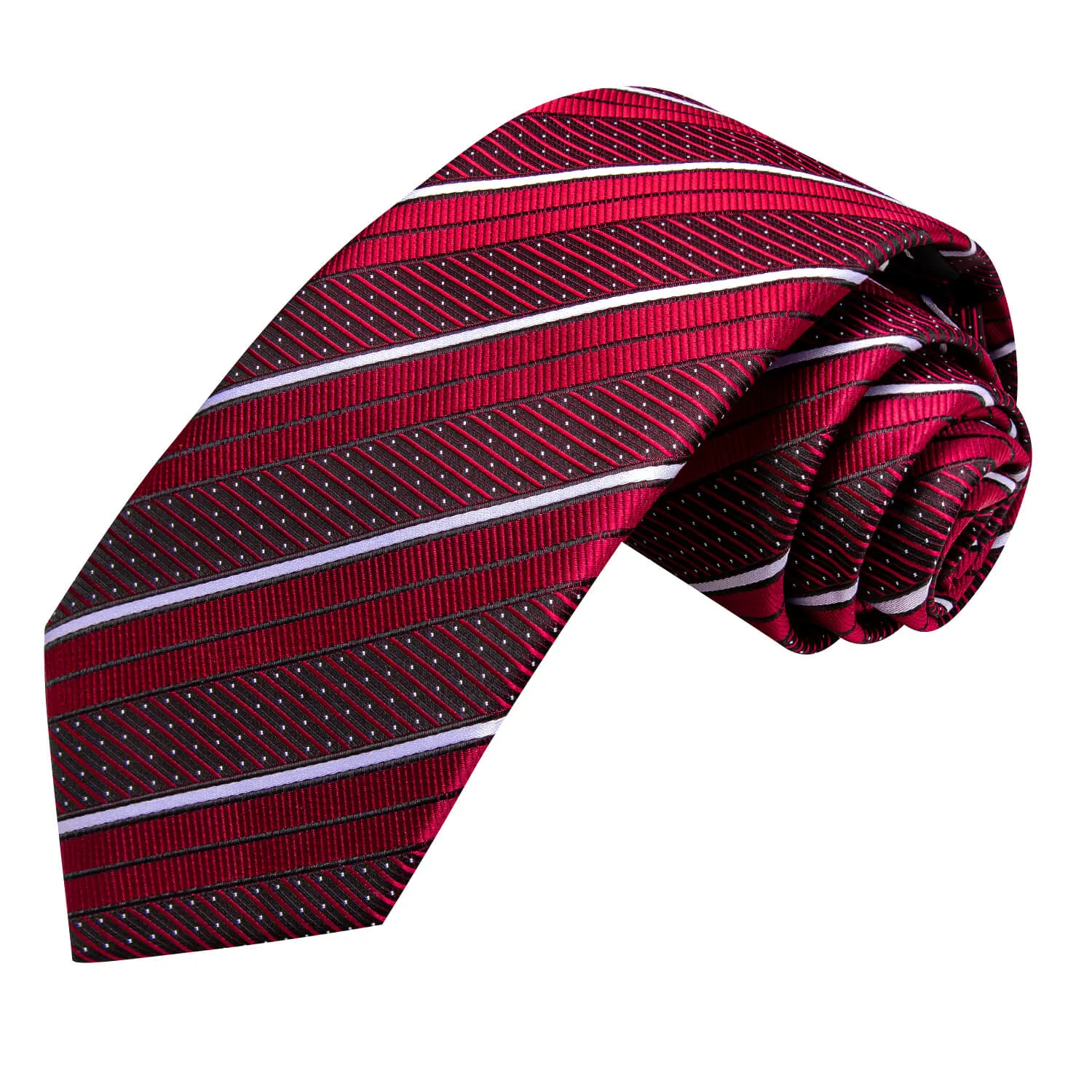 Hi-Tie Red Tie with White Stripes Pocket Square Cufflinks Set