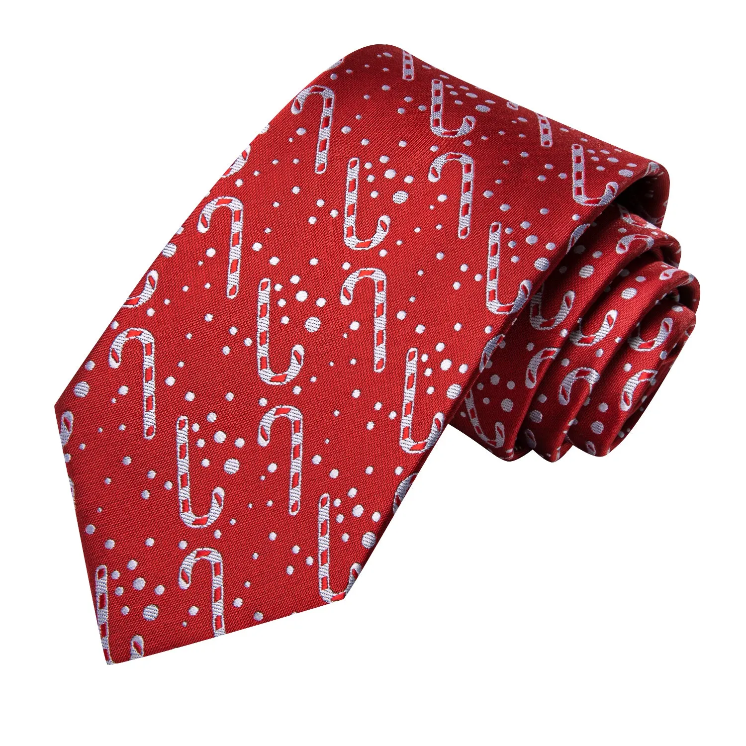 Hi-Tie Red White Dot Crutches Neck Tie Pocket Square Cufflinks Set