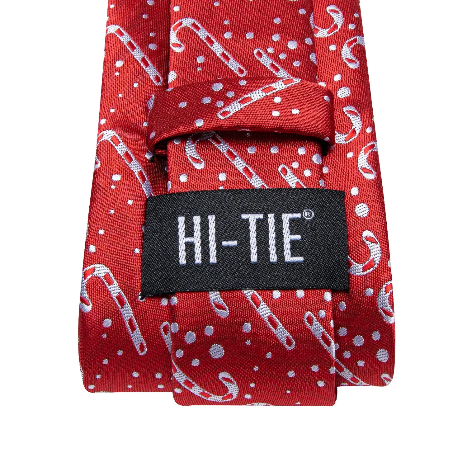 Hi-Tie Red White Dot Crutches Neck Tie Pocket Square Cufflinks Set