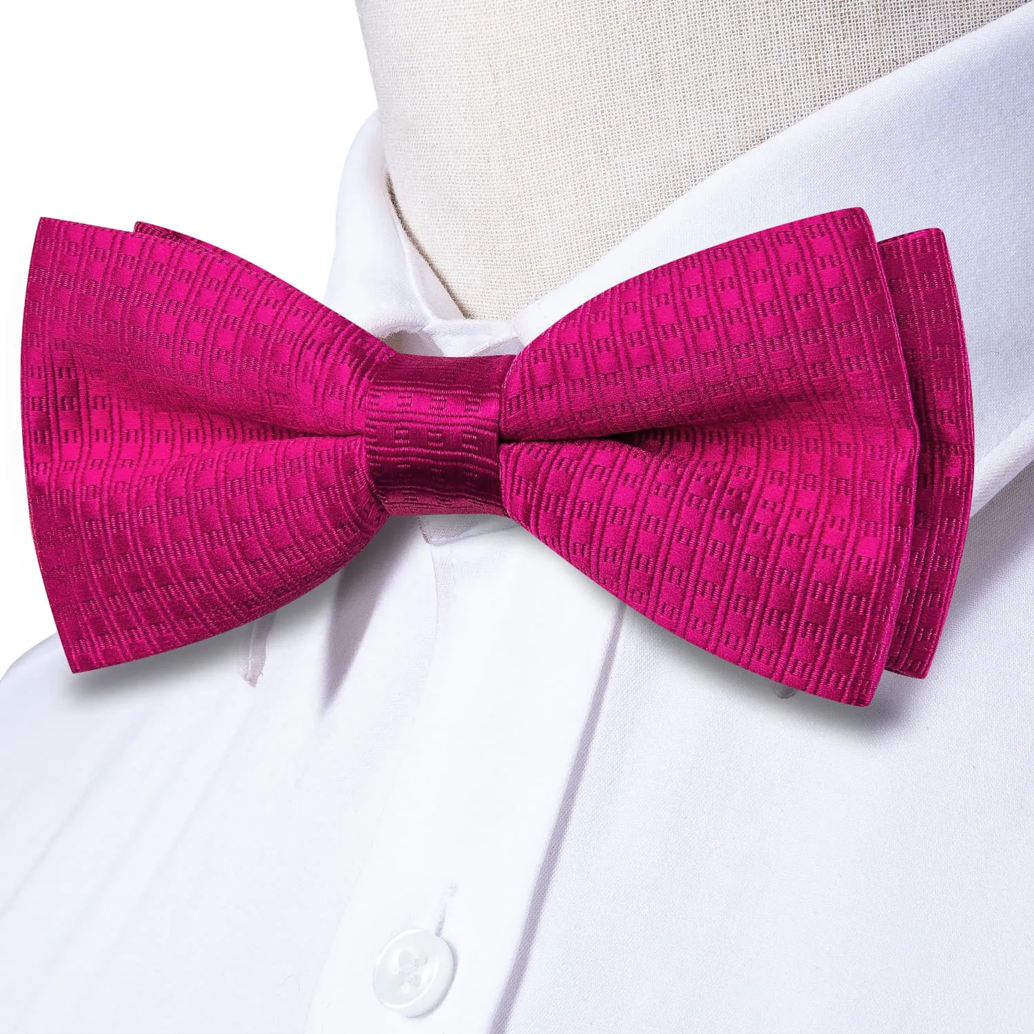 Hi-Tie Wivid Cerise Color Pre-Tied Bowtie Hanky Cufflinks Set  for Men