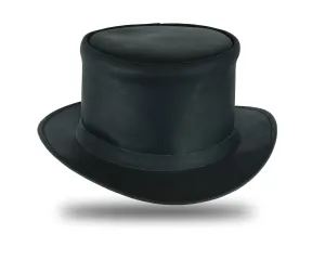 HL80111BLK  Handcrafted Black Leather TOP HAT shapeable brim and crown