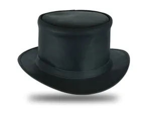 HL80111BLK  Handcrafted Black Leather TOP HAT shapeable brim and crown