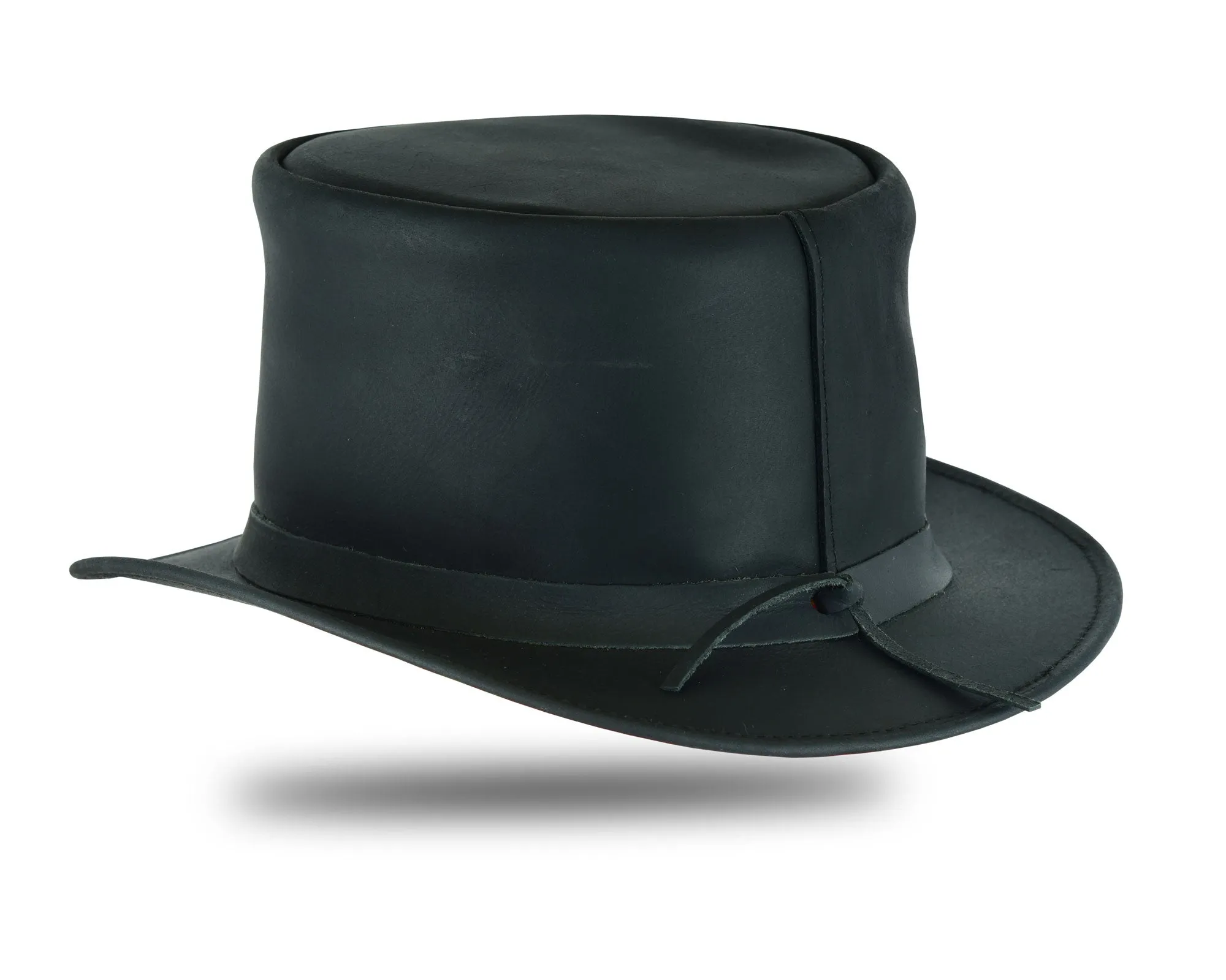 HL80111BLK  Handcrafted Black Leather TOP HAT shapeable brim and crown