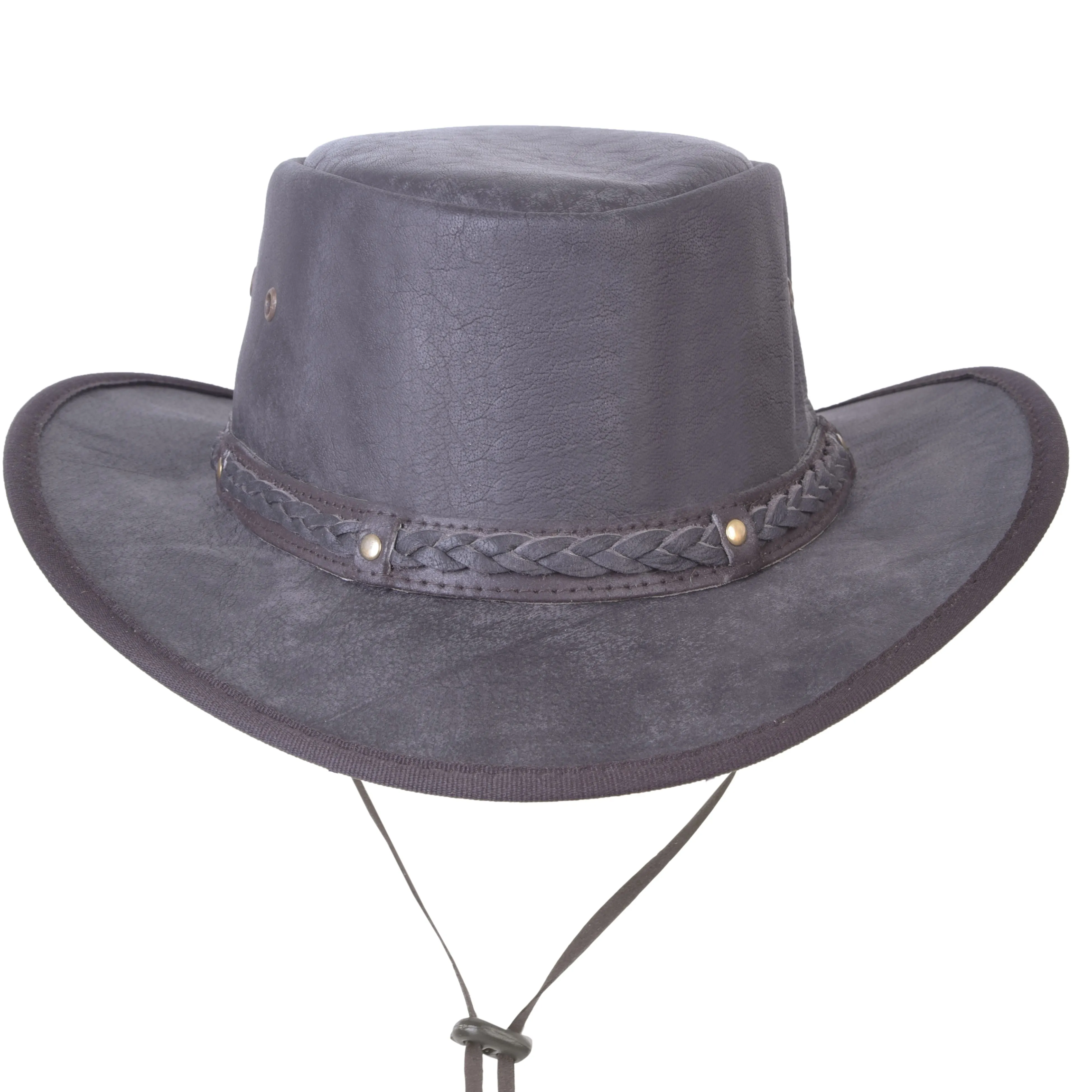 HL80111BROWN - Handcrafted Brown Leather TOP HAT shapeable brim