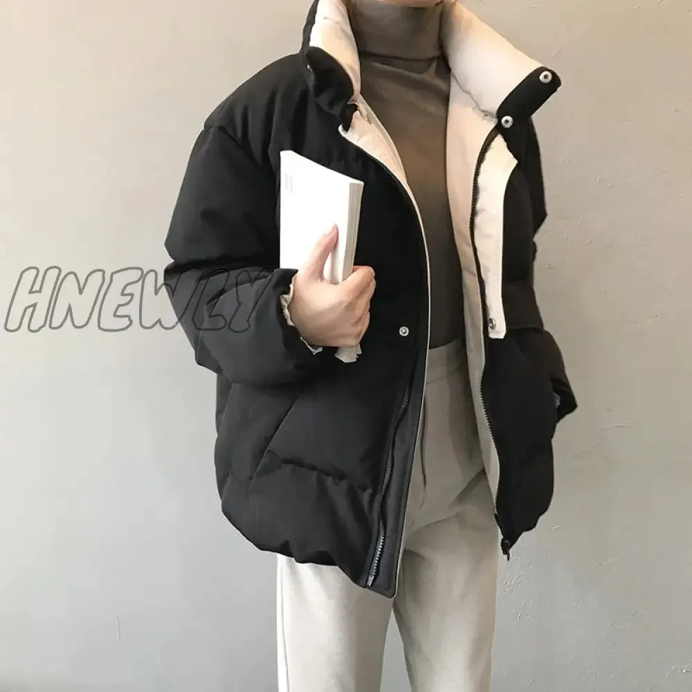 Hnewly ladies winter solid down Jacket women oversize loose coat stand-up collar thick warm causal chic parka new style