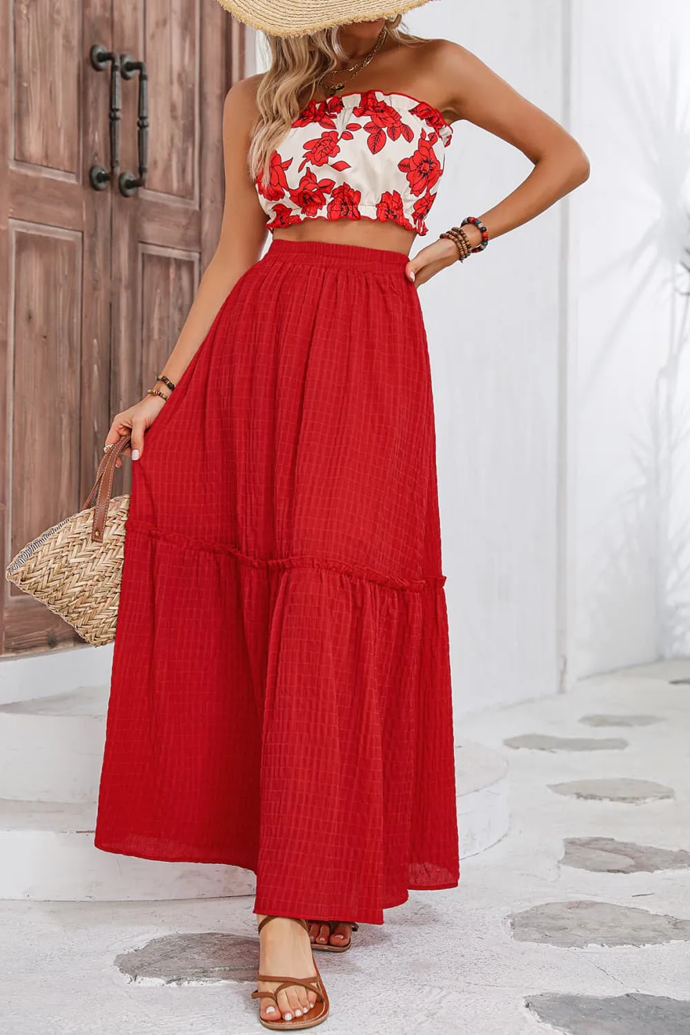 Honey Floral Tube Top and Maxi Skirt Set