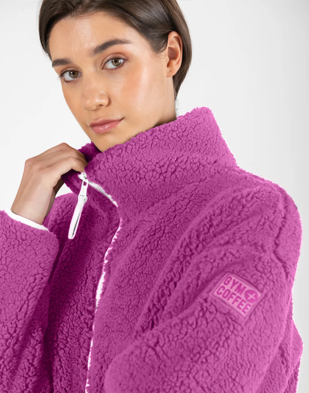 Industry Fleece High Collar Jacket in Crisp Pink