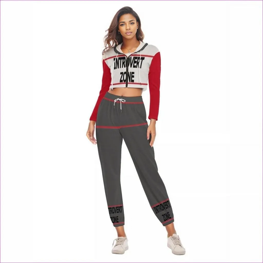 Introvert Zone Womens Crop Hoodie Sports Set