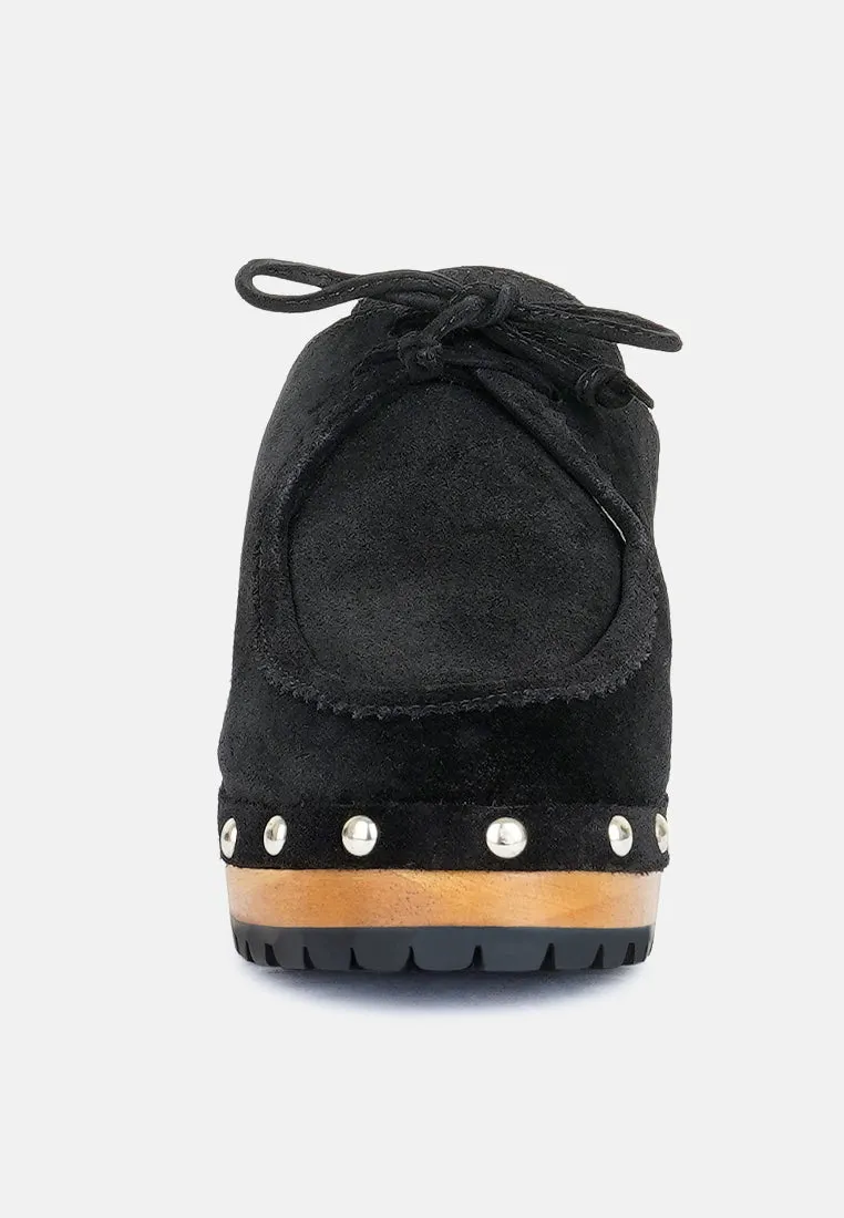 IROKO Black Suede Tie Detail Stud Clogs