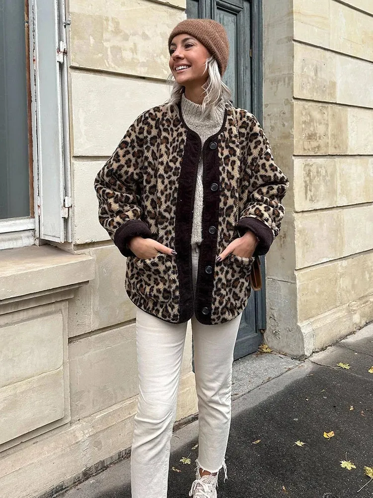 Ismae - Cosy leopard fleece jacket