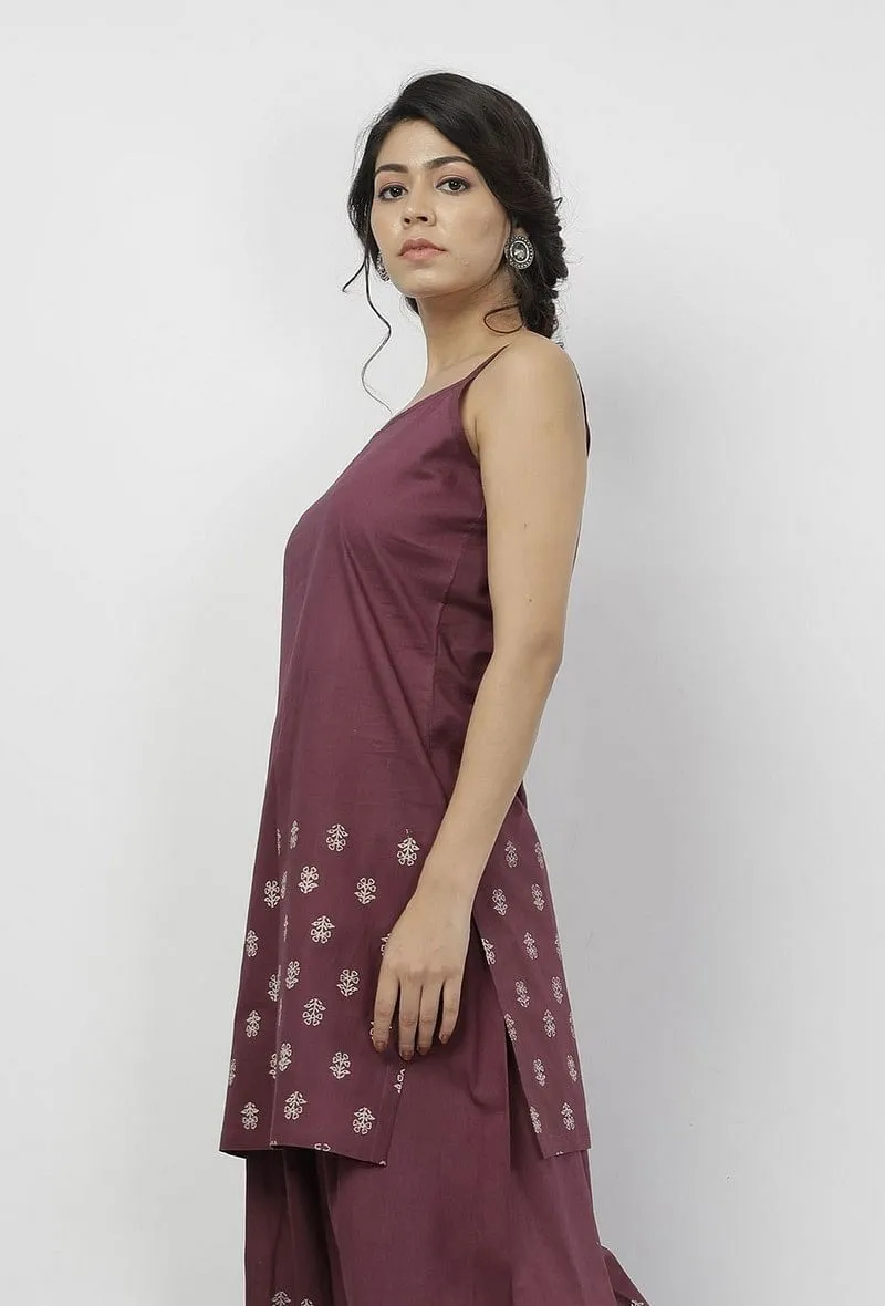 Iya Purple Hand-Block Printed Cotton Slip