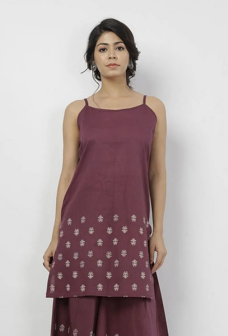 Iya Purple Hand-Block Printed Cotton Slip