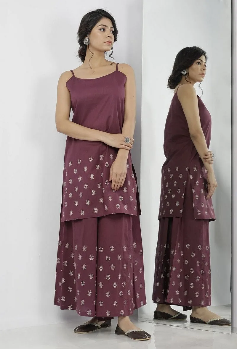 Iya Purple Hand-Block Printed Cotton Slip