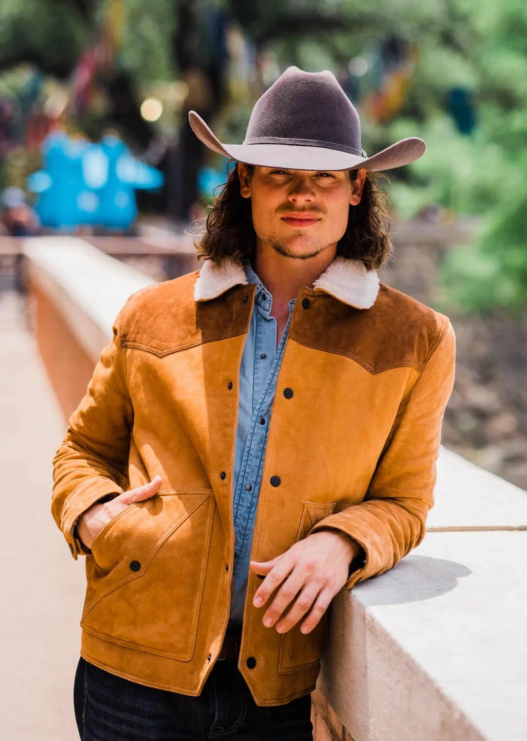 Jacket, Men's Western Suede with Shearling - Style 2020