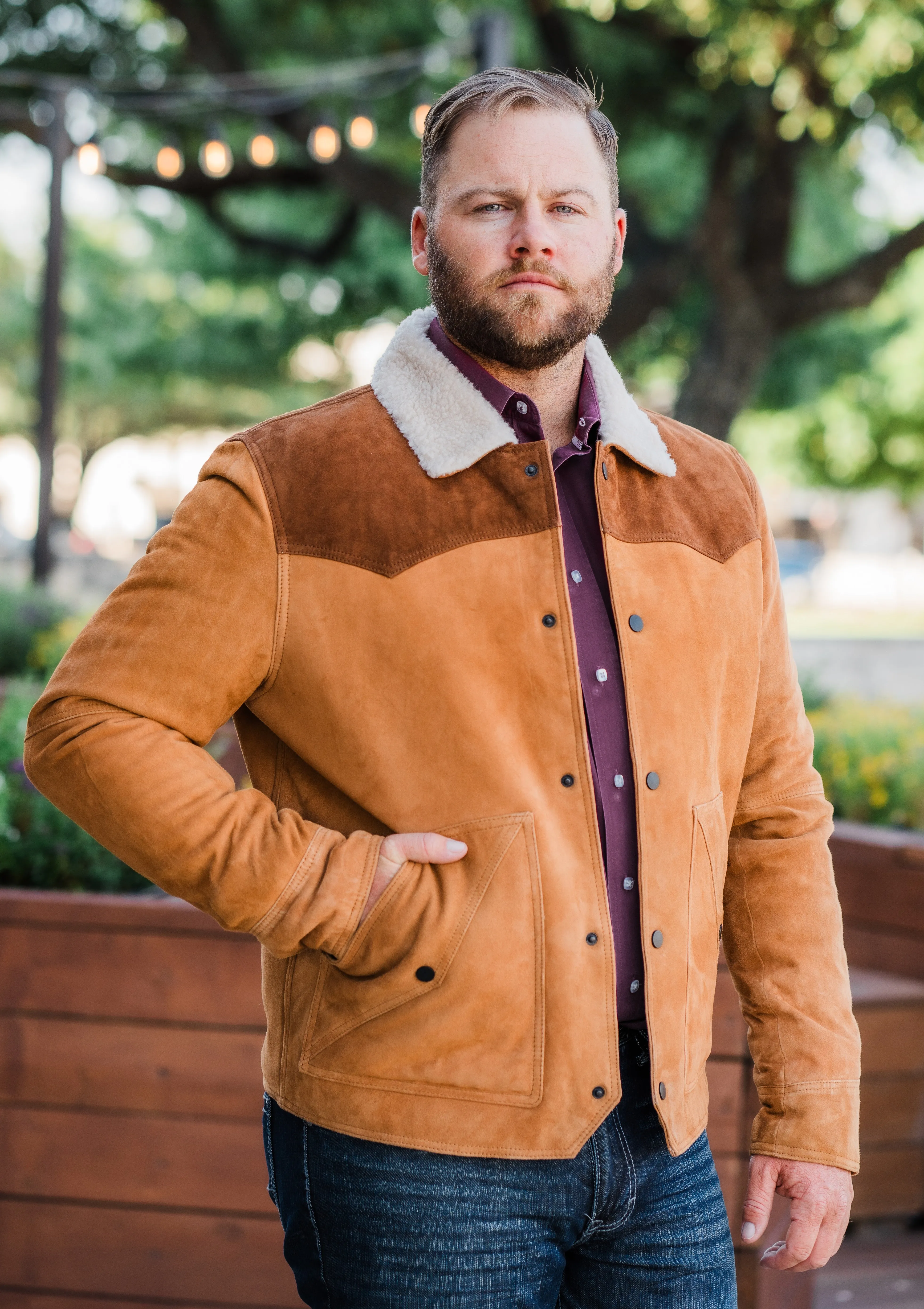 Jacket, Men's Western Suede with Shearling - Style 2020