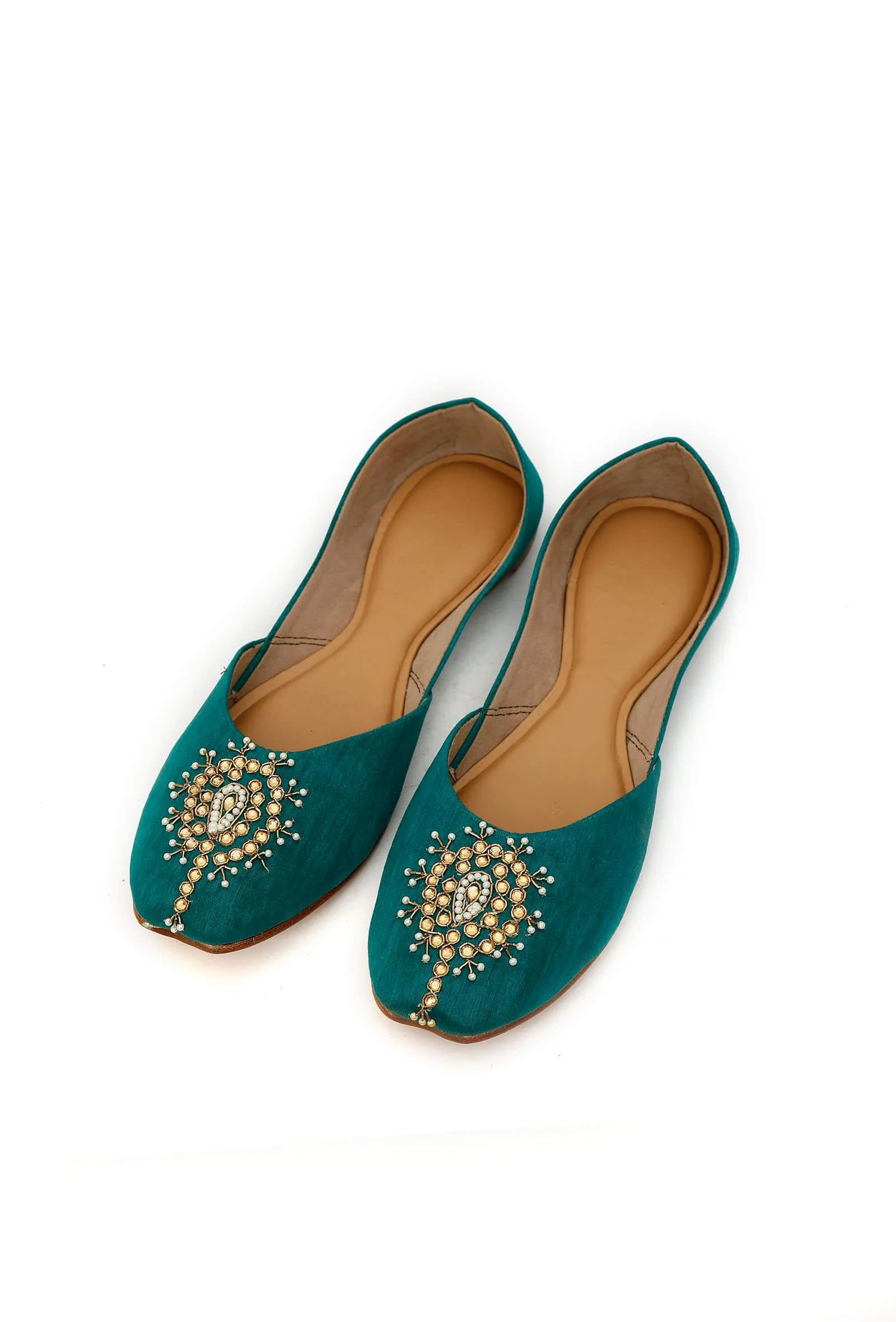 Kalika Teal Raw Silk Zardozi Juttis