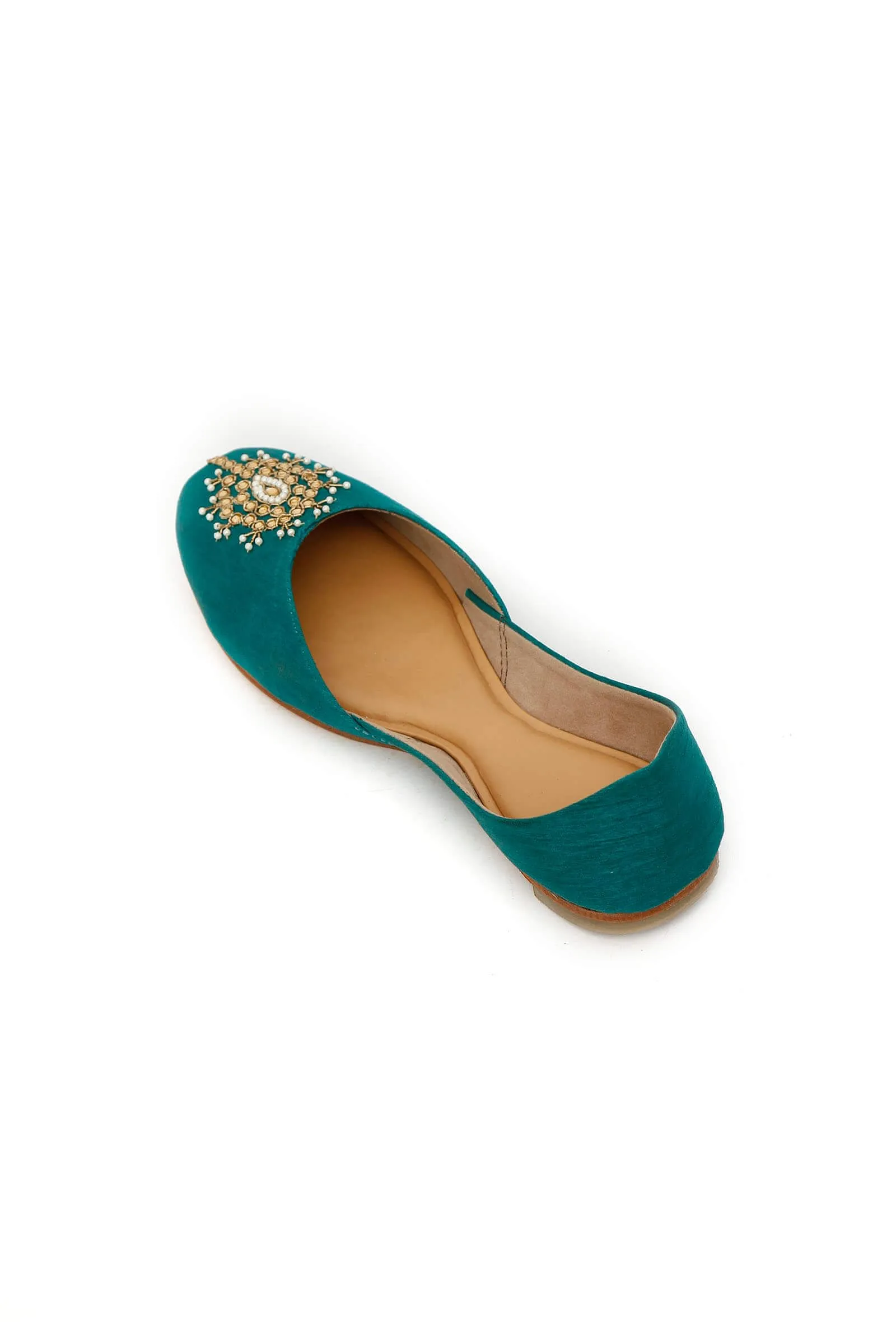 Kalika Teal Raw Silk Zardozi Juttis