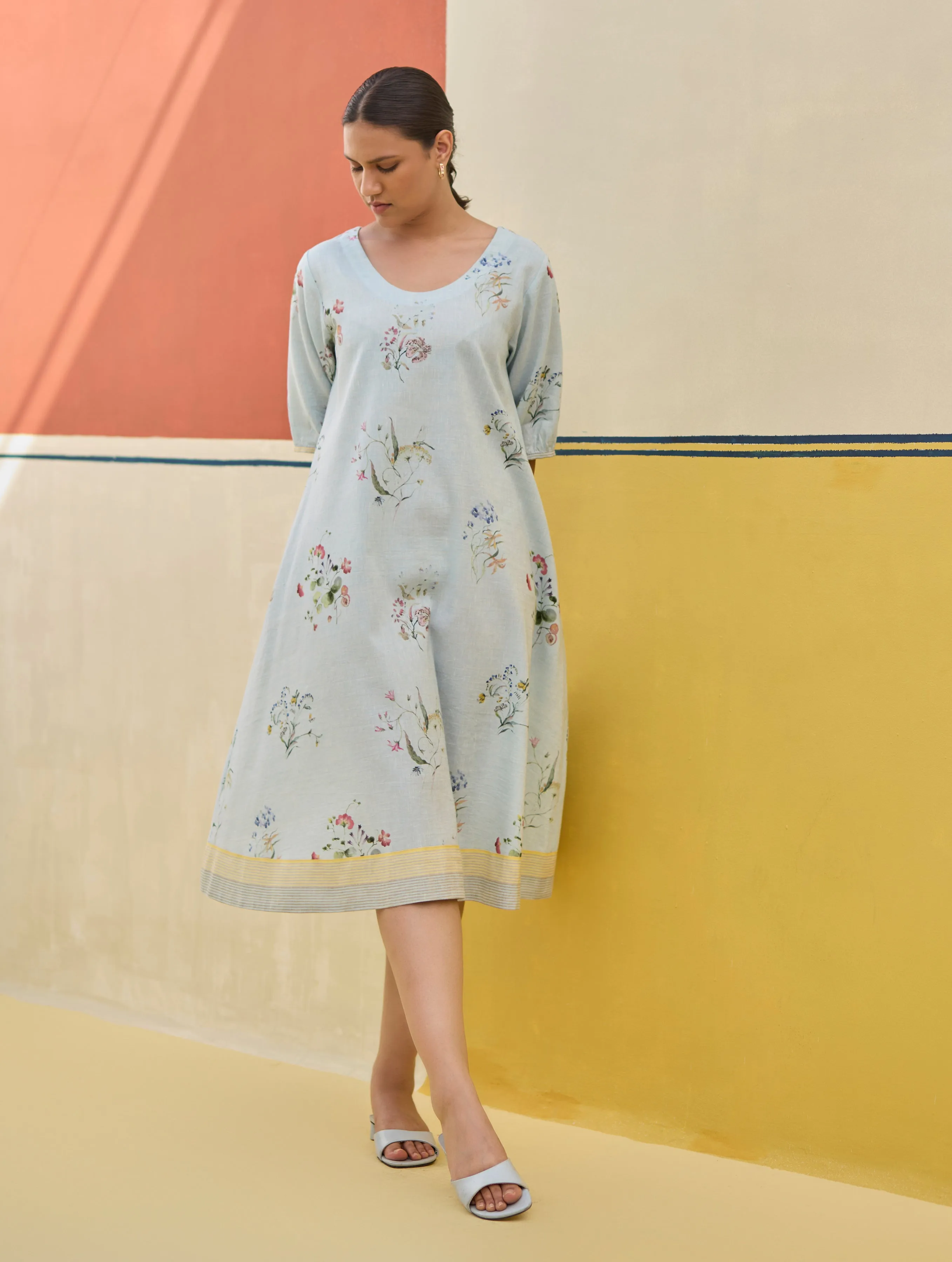 Kaya Watercolour Floral Linen Dress
- Sky