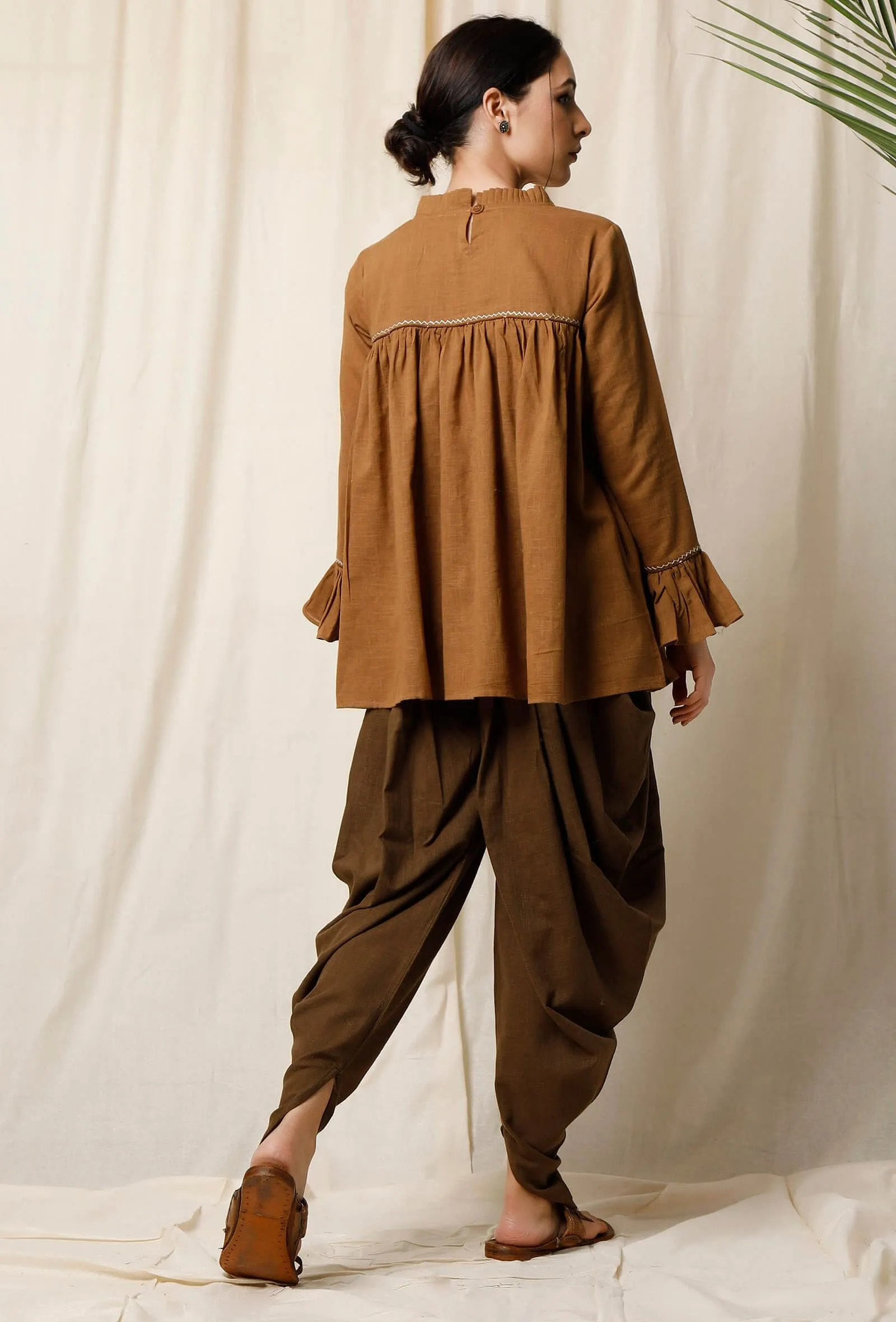 Khaki Cotton Slub Gathered Top