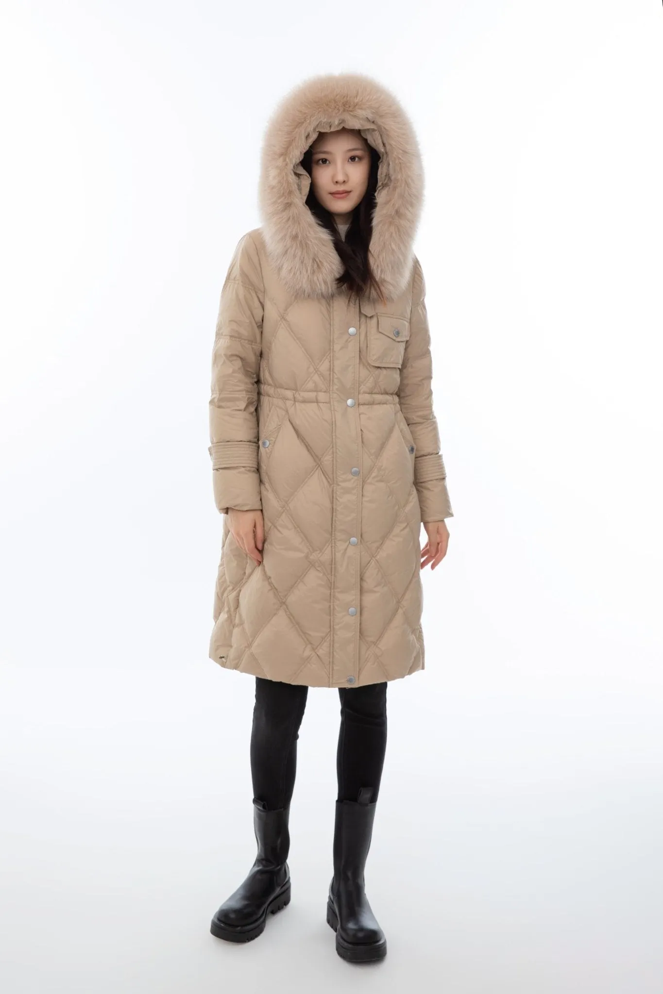 Khaki Fur Collar Down Jacket