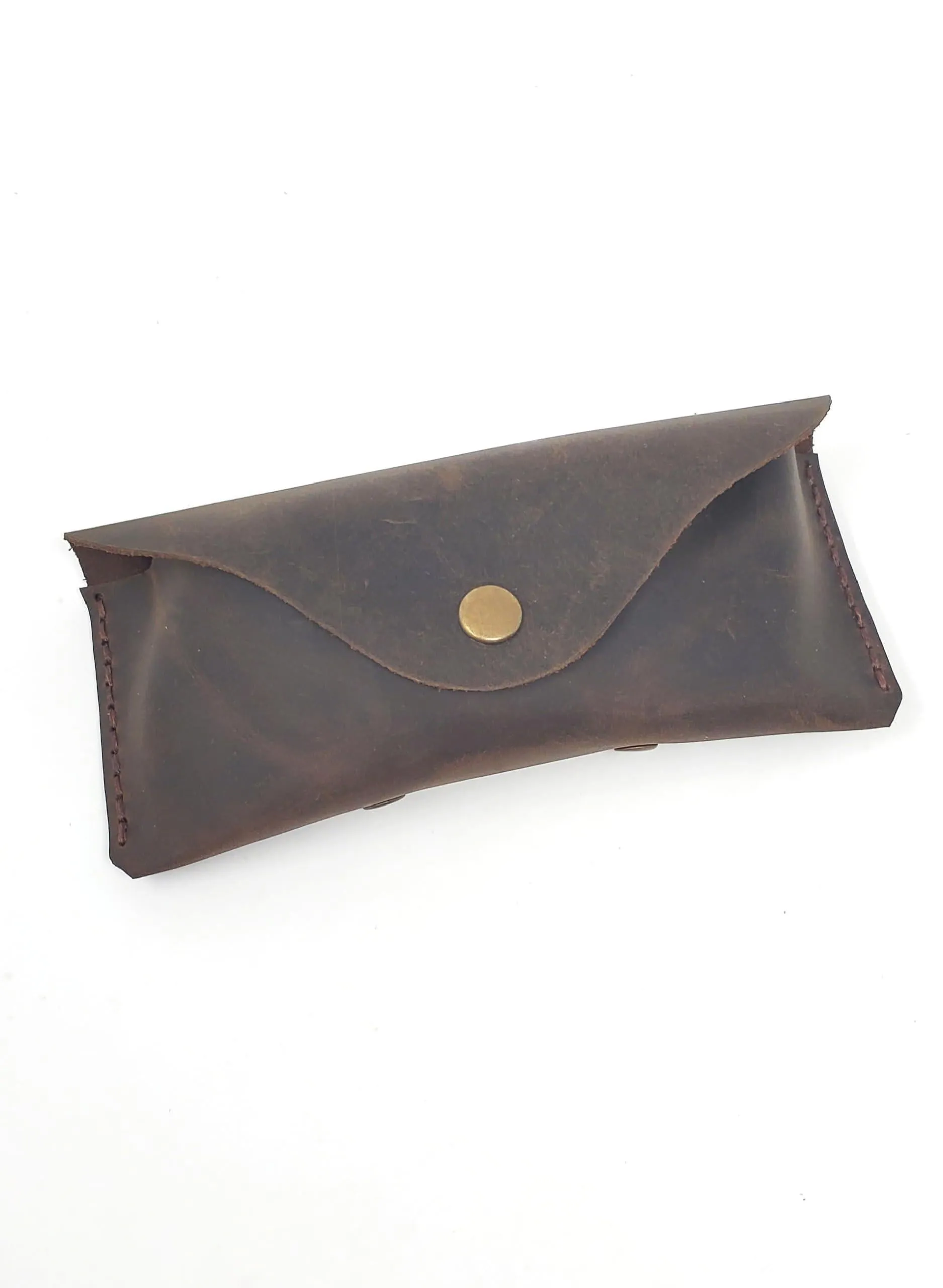 Leather Eyeglass Case Glasses Sunglass Case Genuine Leather with Snap Closure