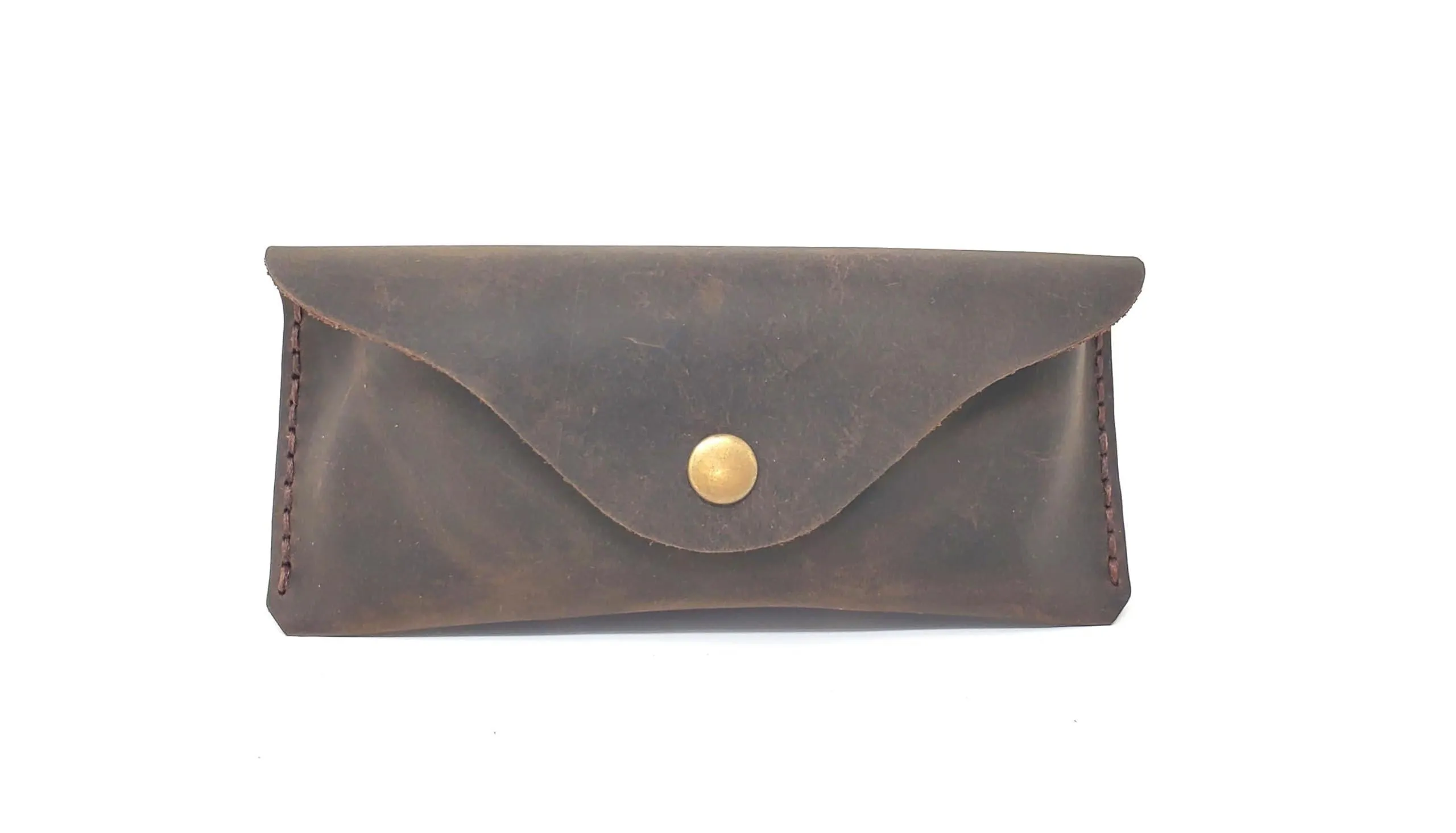 Leather Eyeglass Case Glasses Sunglass Case Genuine Leather with Snap Closure