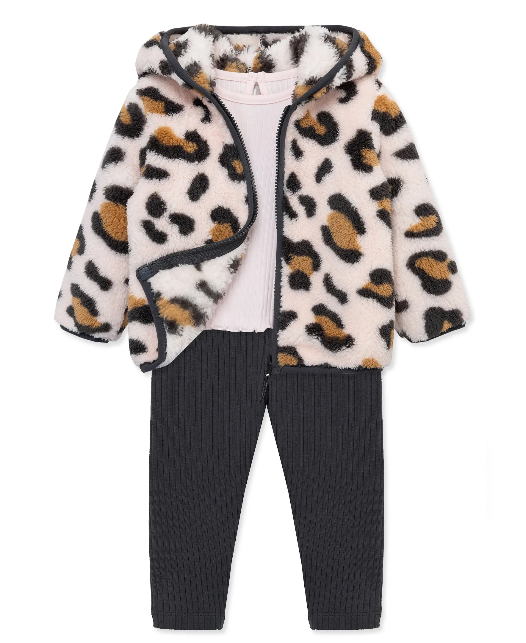 Leopard 3-Piece Sherpa Jacket Set (2T-4T)