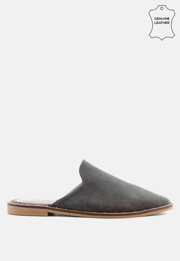 LIA Grey Handcrafted Suede Mules