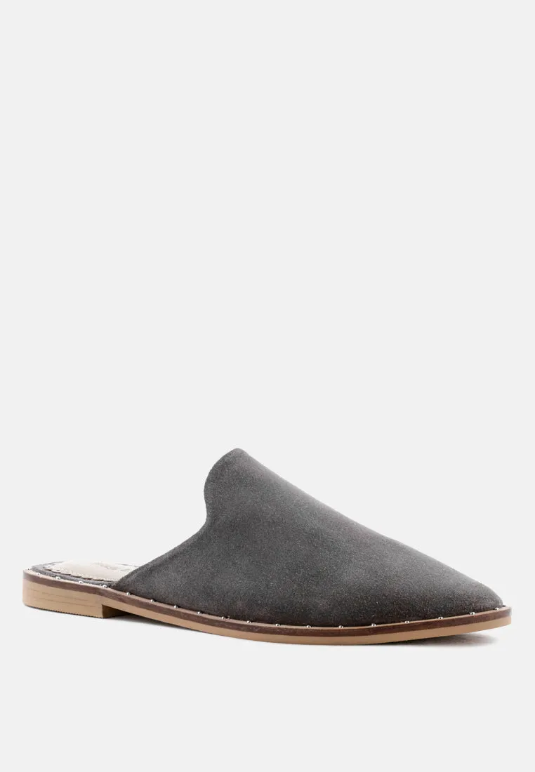 LIA Grey Handcrafted Suede Mules