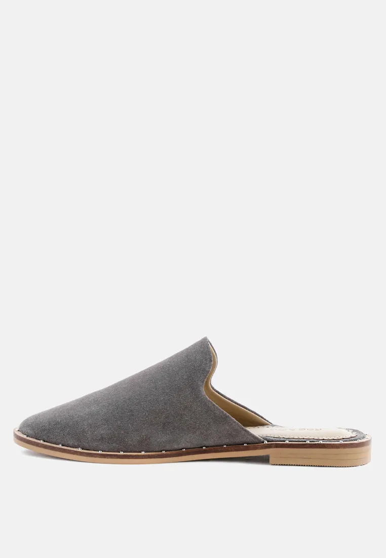 LIA Grey Handcrafted Suede Mules