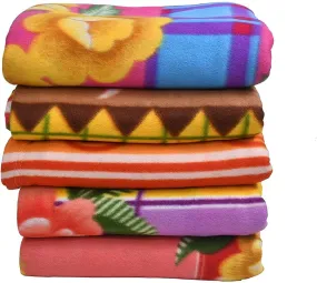 Light Weight Soft Printed Fleece Blanket (Set of 5) - Assorted Multicolor (Light Weight) (Single Bed, Printed)