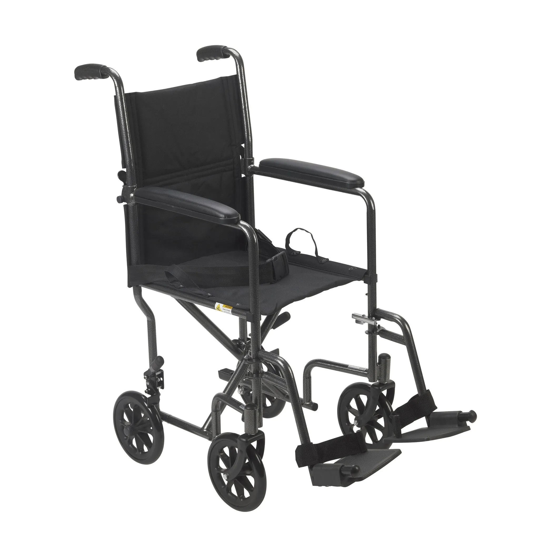 Lightweight Steel Transport Wheelchair, Fixed Full Arms, 17" Seat