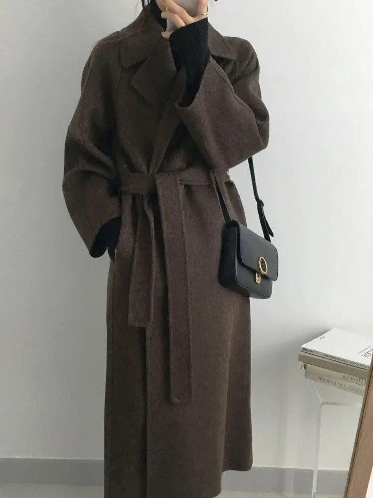 Long Woolen Coat Women. Outerwear Ladies Casual Loose Chic Coats