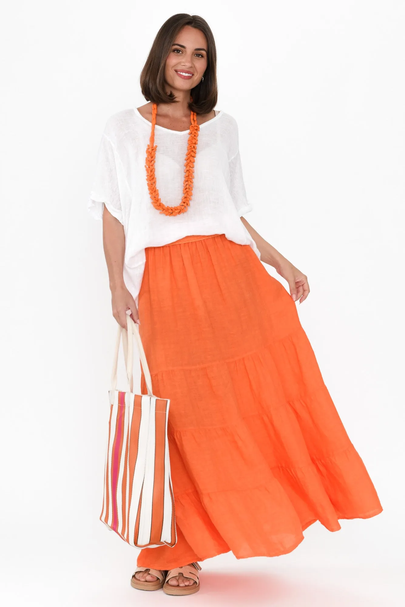 Lorelle Orange Linen Tiered Skirt