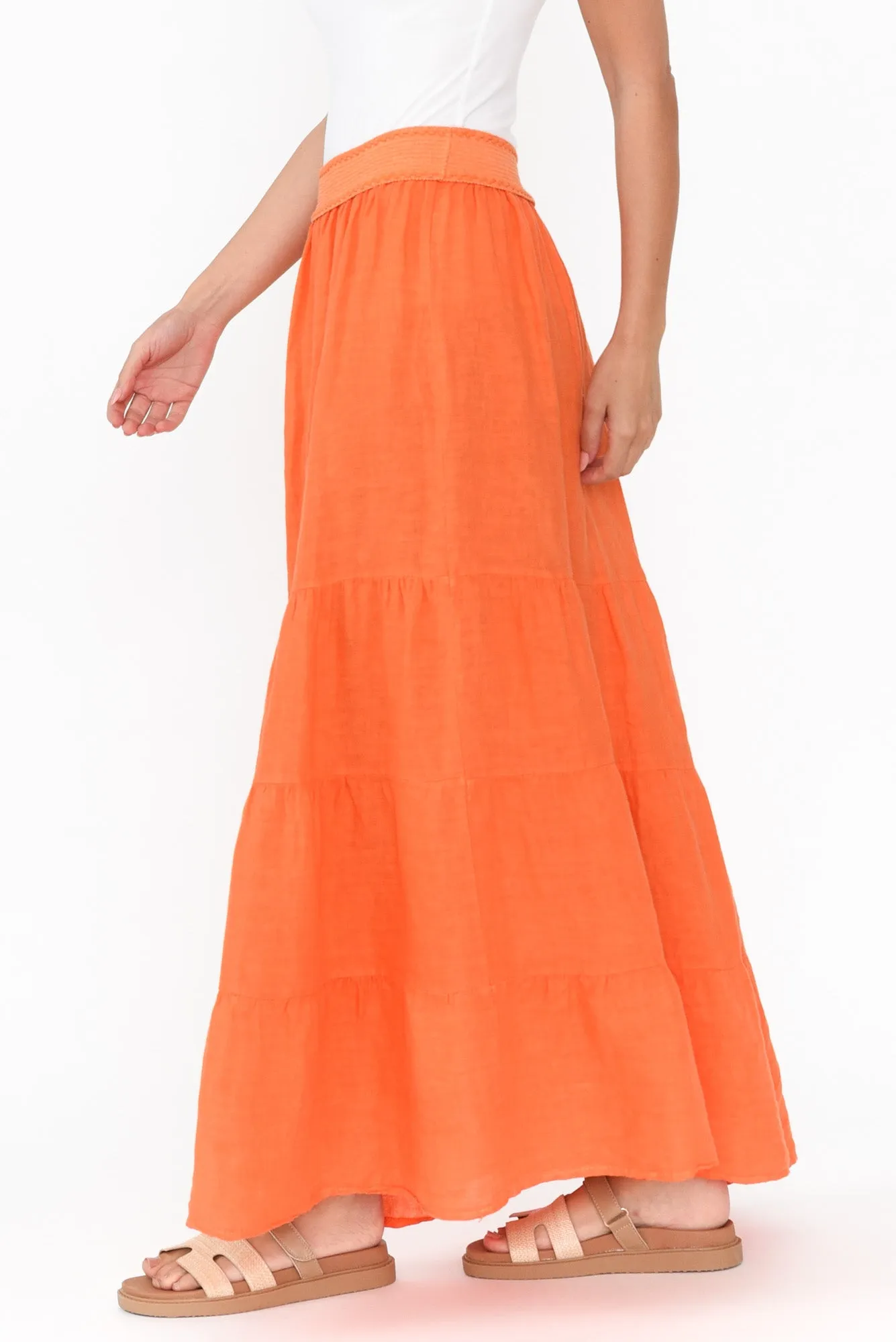 Lorelle Orange Linen Tiered Skirt