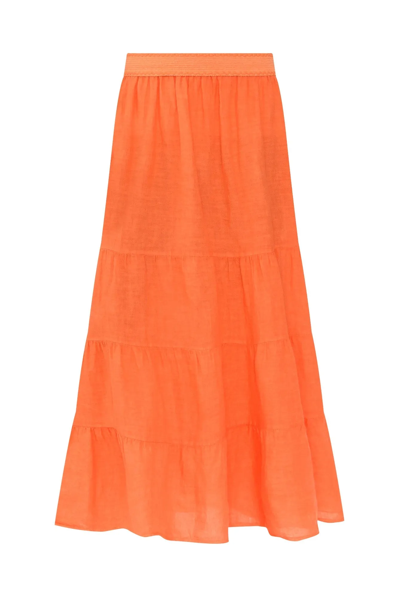 Lorelle Orange Linen Tiered Skirt